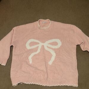 Chic Soul Pink Crewneck Sweater with White Bow